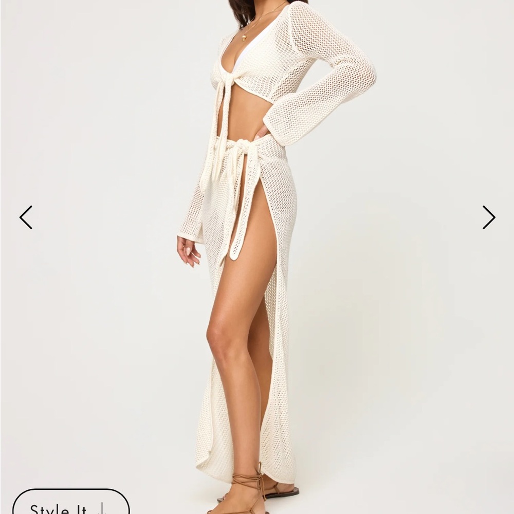 L*Space Los Cabos Top and Soliel Sarong Cream Swim Coverup set knit crochet - Picture 2 of 7